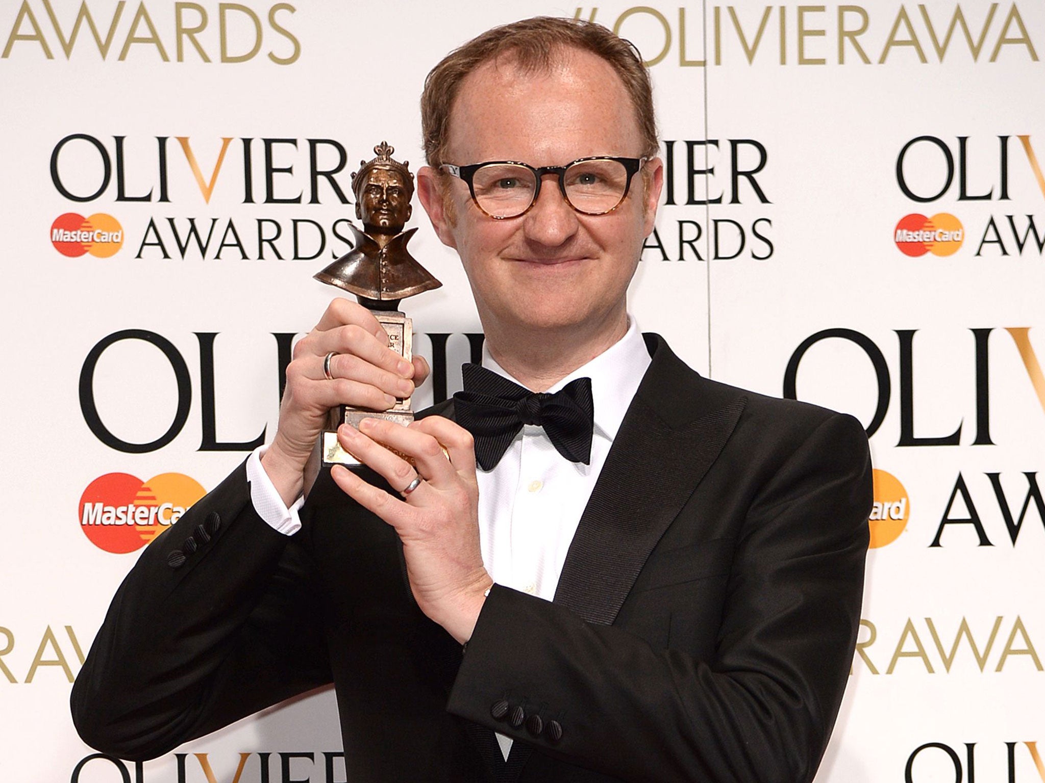 Mark Gatiss with his Olivier for best supporting actor in 'Three Days In The Country' at National Theatre, Lyttelton