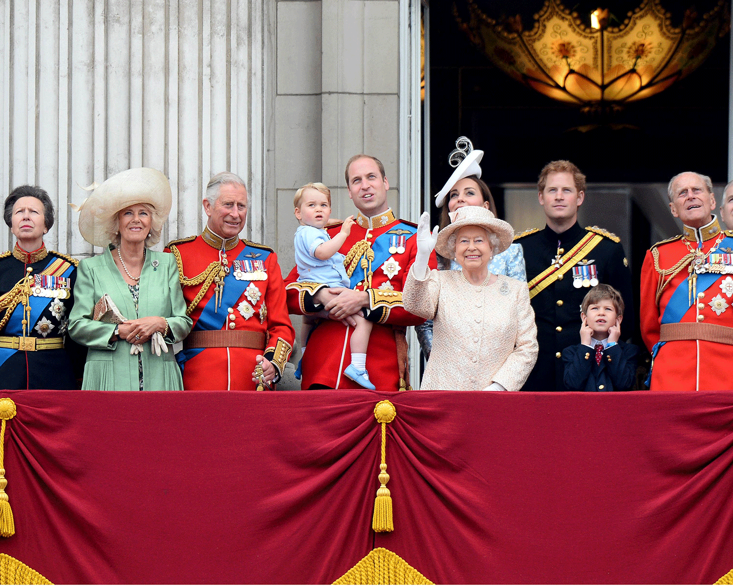 Prince George with the Duke and Catherine Duchess of Cambridge and other members of the Royal family on the balcony at Buckingham Palace for Trooping the Colour
