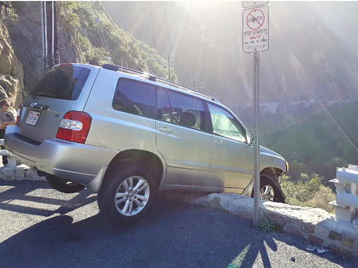 The SUV was found hanging off the edge of the cliff
