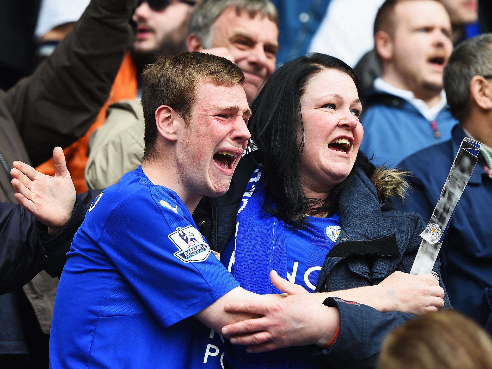 Leicester fans celebrate an important three points on Sunday