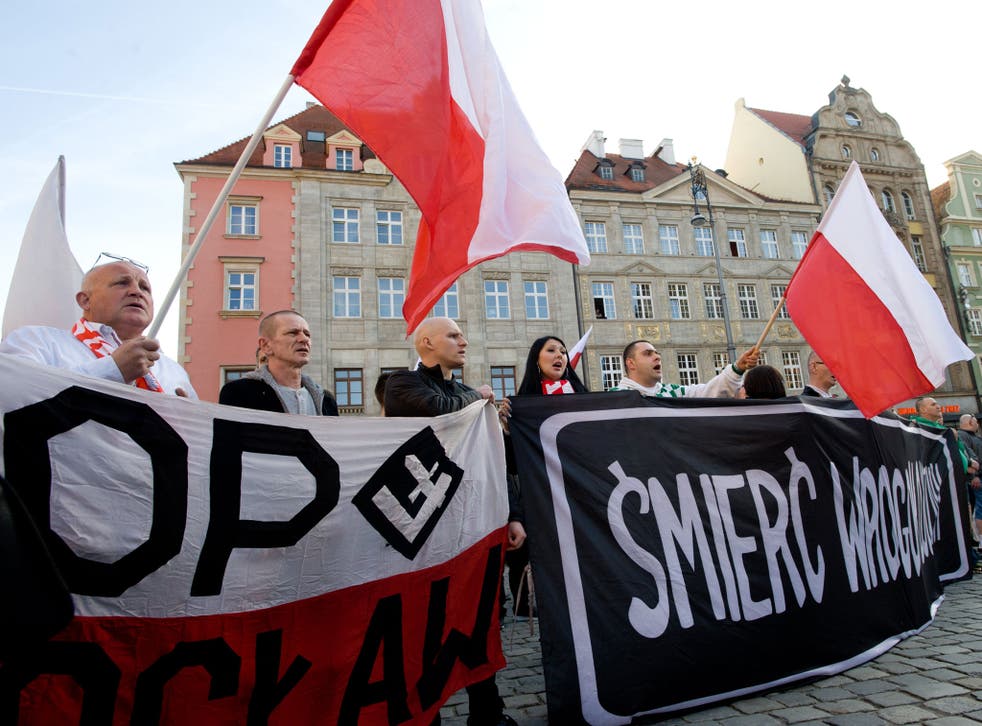 An anti-immigrant protest in Wroclaw, Poland