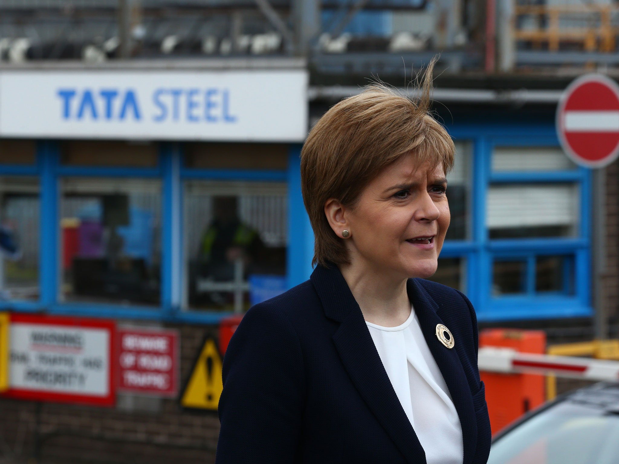 Scottish First Minister Nicola Sturgeon speaking to the media outside the Tata Steel plant in Motherwell last year. The SNP says that Scotland will not be bound to using Chinese steel for Scottish infrastructure projects