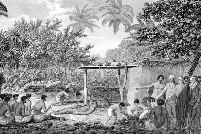 James Cook witnessing human sacrifice in Tahiti c. 1773