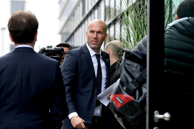 Zinedine Zidane arrives at a hotel in Wolfsburg