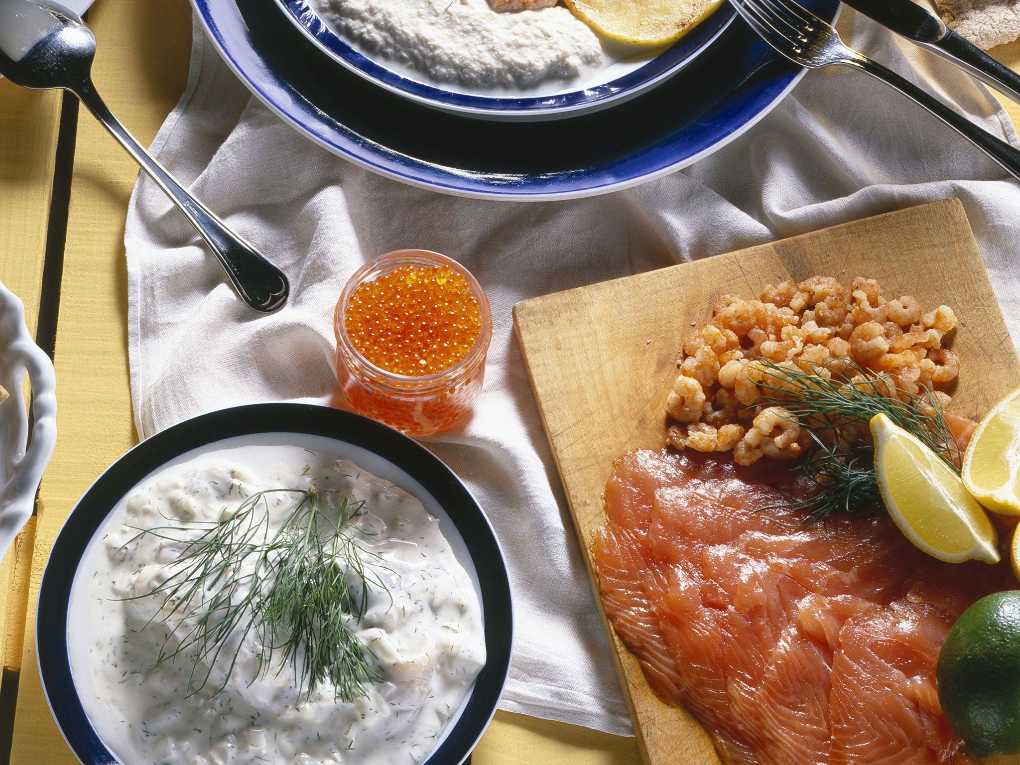 A selection of traditional Swedish dishes, incuding fish