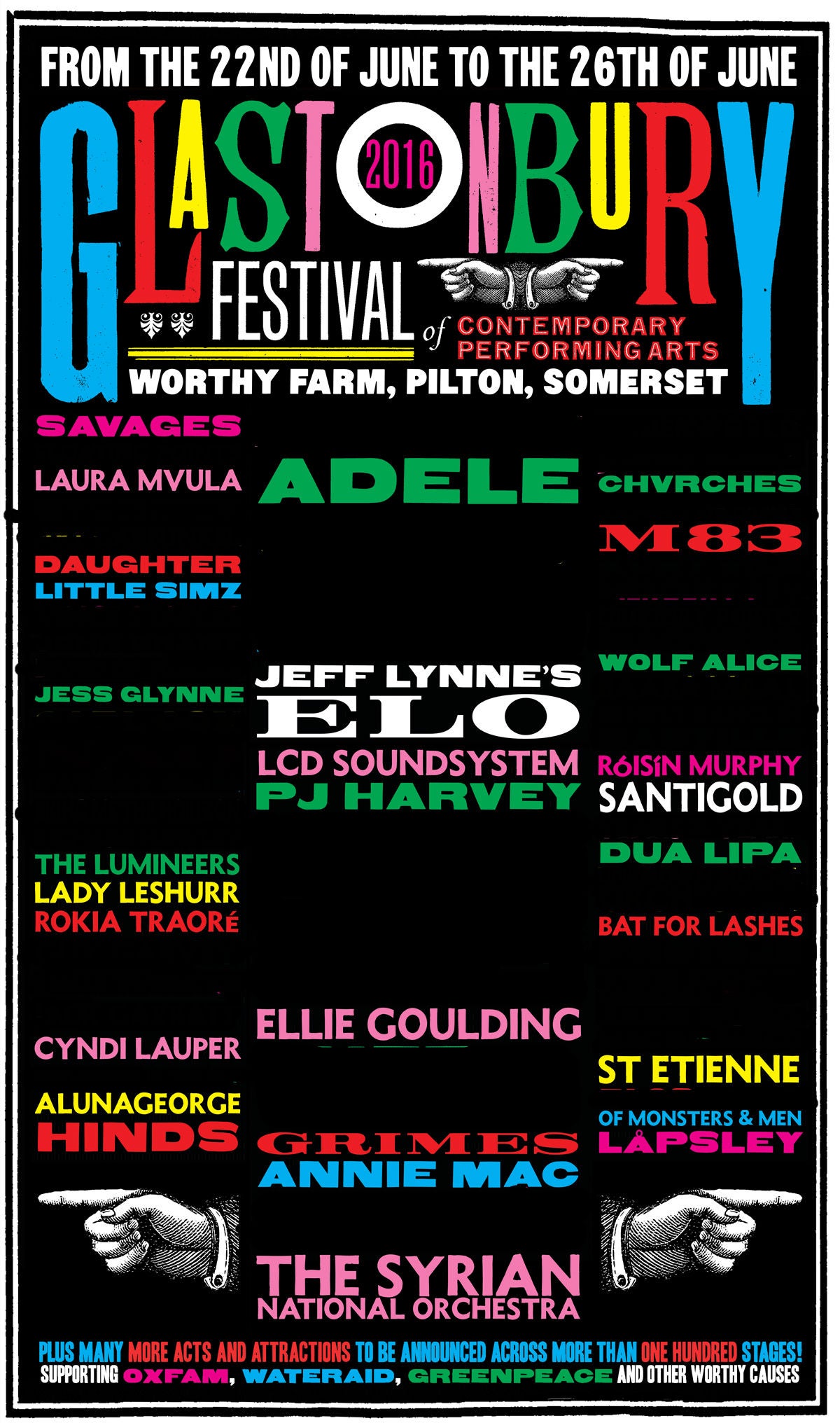 &#13;
The Glastonbury 2016 line-up with the names of all-male acts erased &#13;