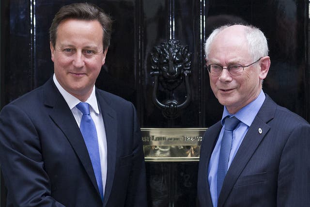 David Cameron shakes hands with Herman Van Rompuy outside 10 Downing Street