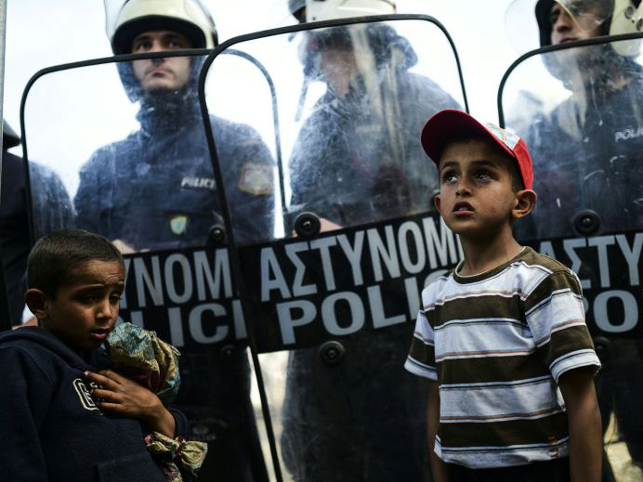 Refugees staged a protest calling for the reopening of the borders at their makeshift camp in the village of Idomeni, Greece