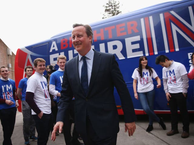 David Cameron at the launch of an EU referendum campaign bus at Exeter University on Thursday