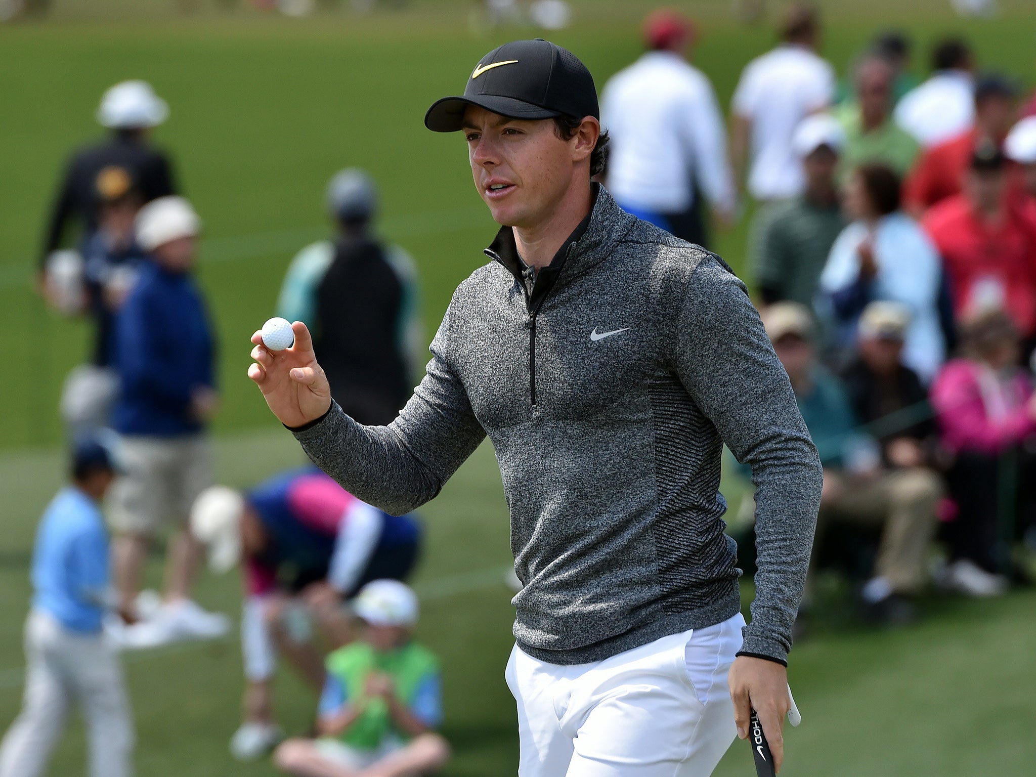 Rory McIlroy puts on the 2nd green at Augusta