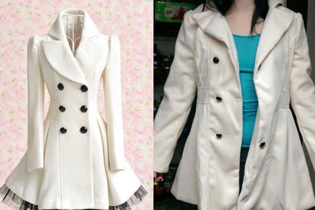 A white Dresslily coat that a customer posted on Facebook