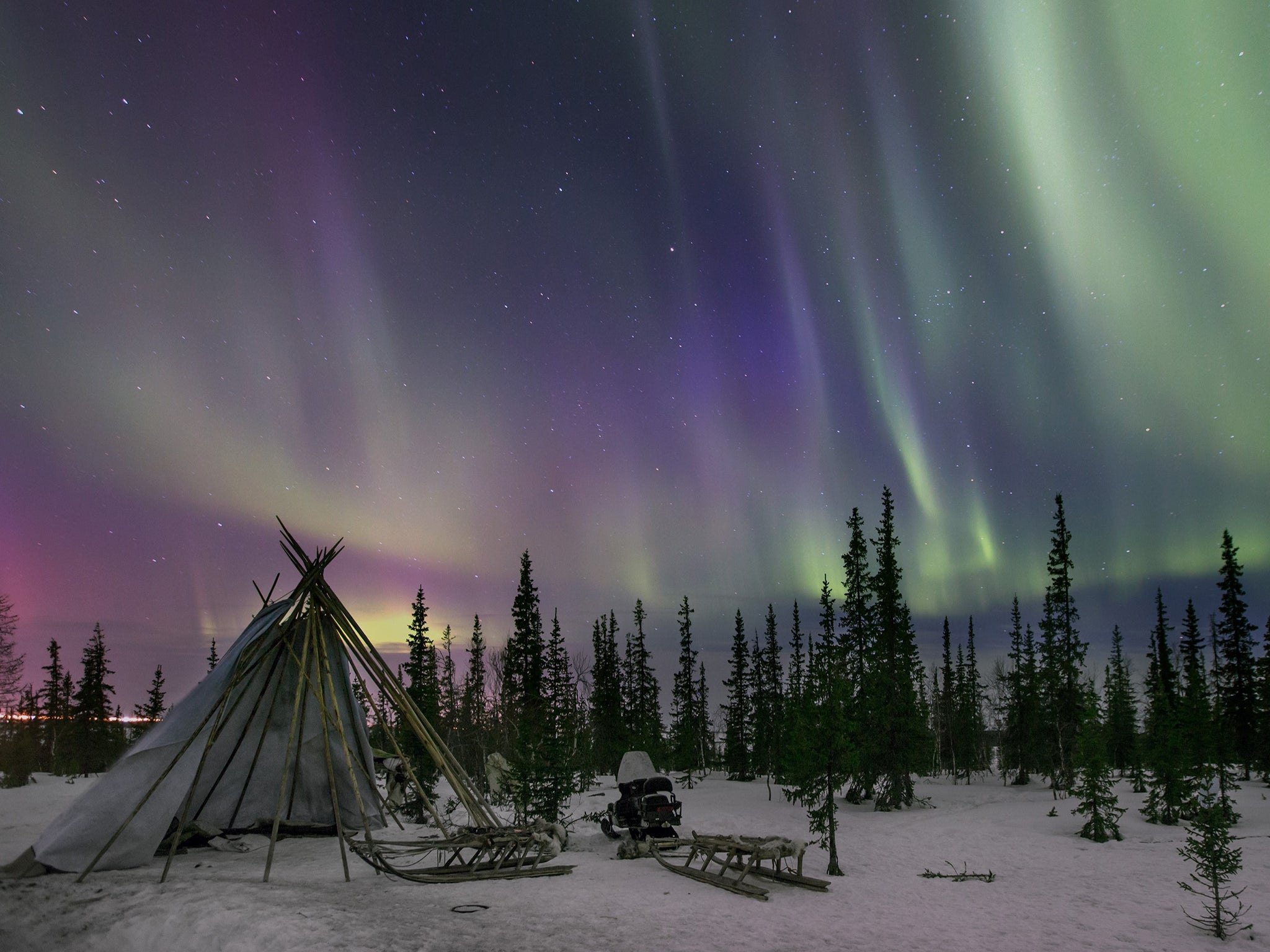 Northern Lights seen near the town of Salekhard, Yamalo-Nenets Autonomous Okrug, Russia