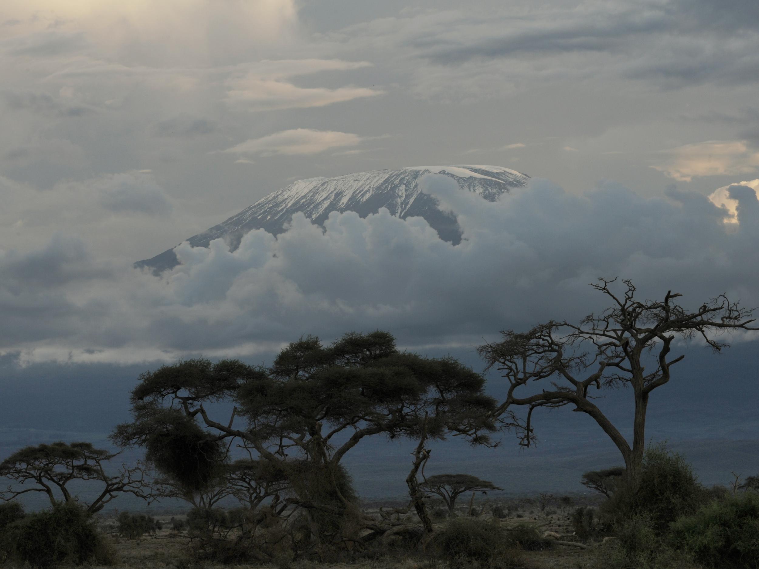 Africa's highest mountain, Mt. Kilimanjaro rises over clouds late afternoon on December 13, 2009