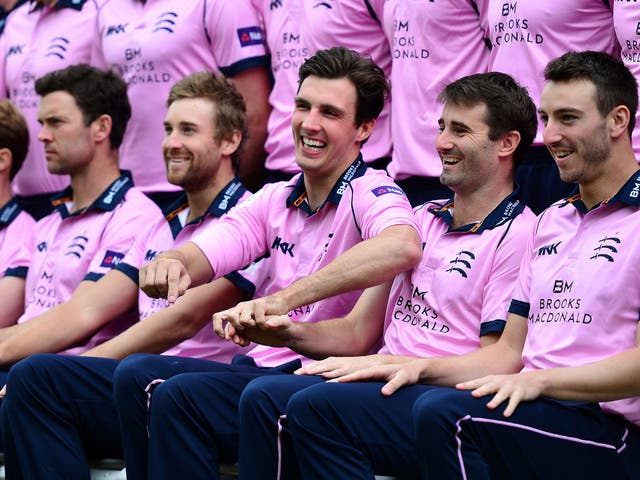 Steven Finn of Middlesex shares a joke