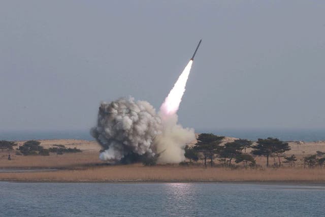 This photo released in March shows the testing of a new rocket by the North Korean military. The country has since announced the successful test of one capable of reaching the US