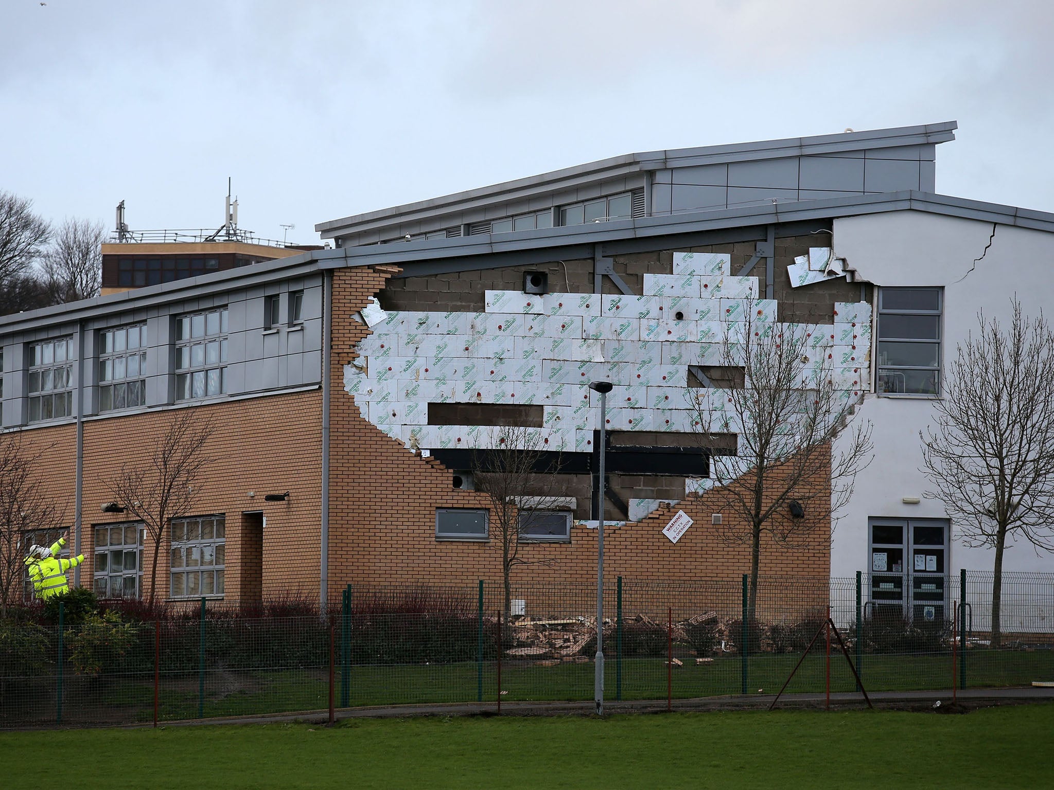 A collapsed wall at Oxgangs school in Edinburgh this year