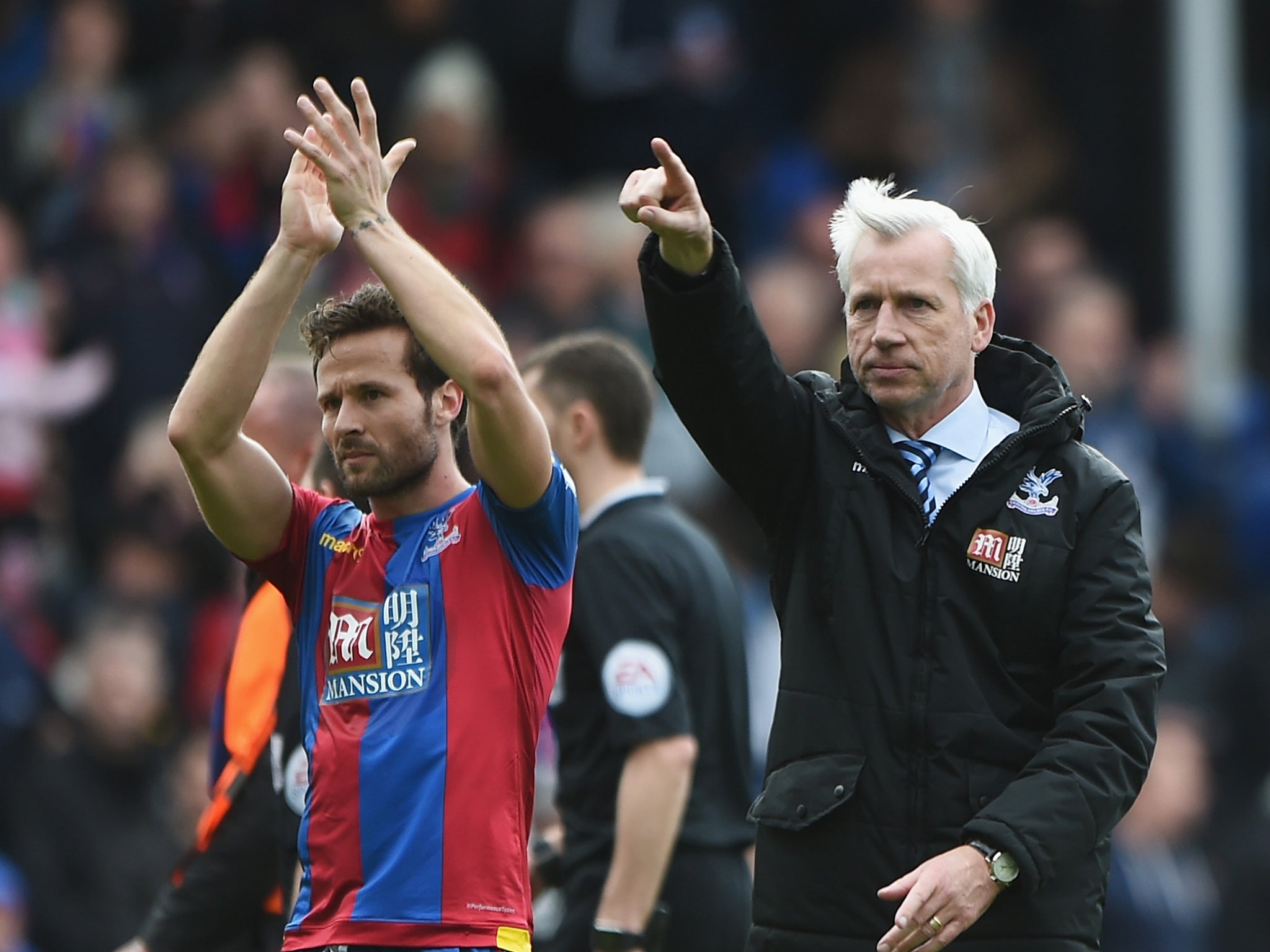 Alan Pardew salutes the home support after the victory