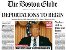 President Donald Trump front page published by Boston Globe