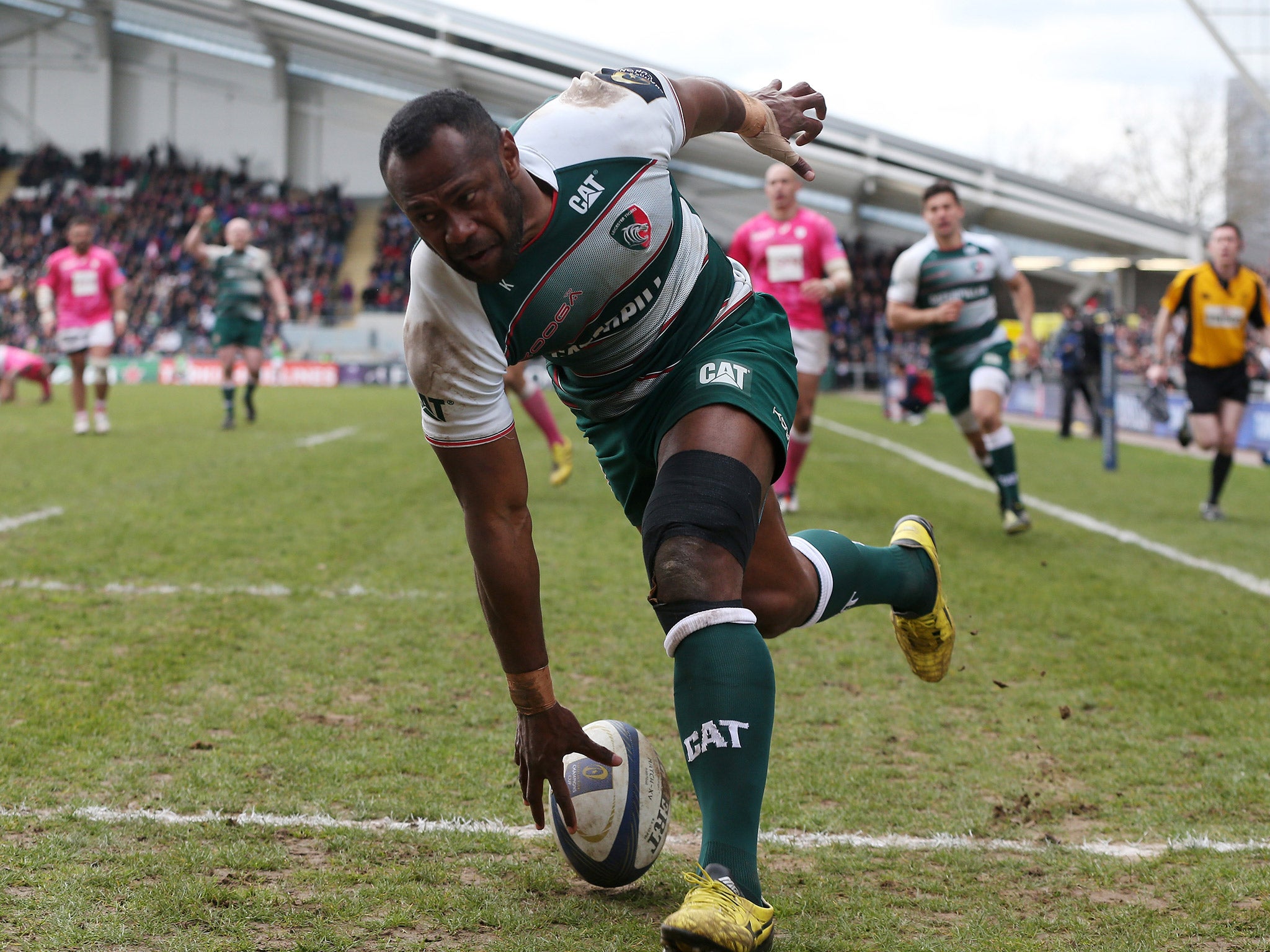 Vereniki Goneva dots down the ball for the second of his two tries