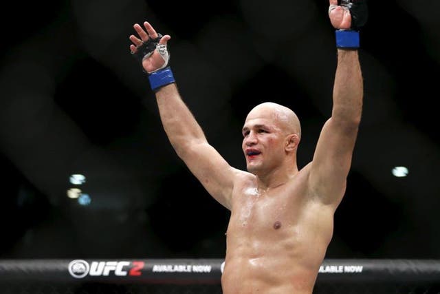Junior Dos Santos celebrates his victory over Ben Rothwell at UFC Fight Night 86