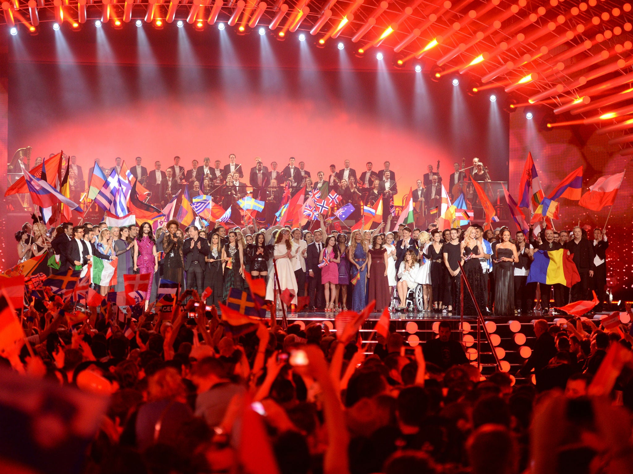 The Eurovision 2015 contestants take to the stage in Vienna last year