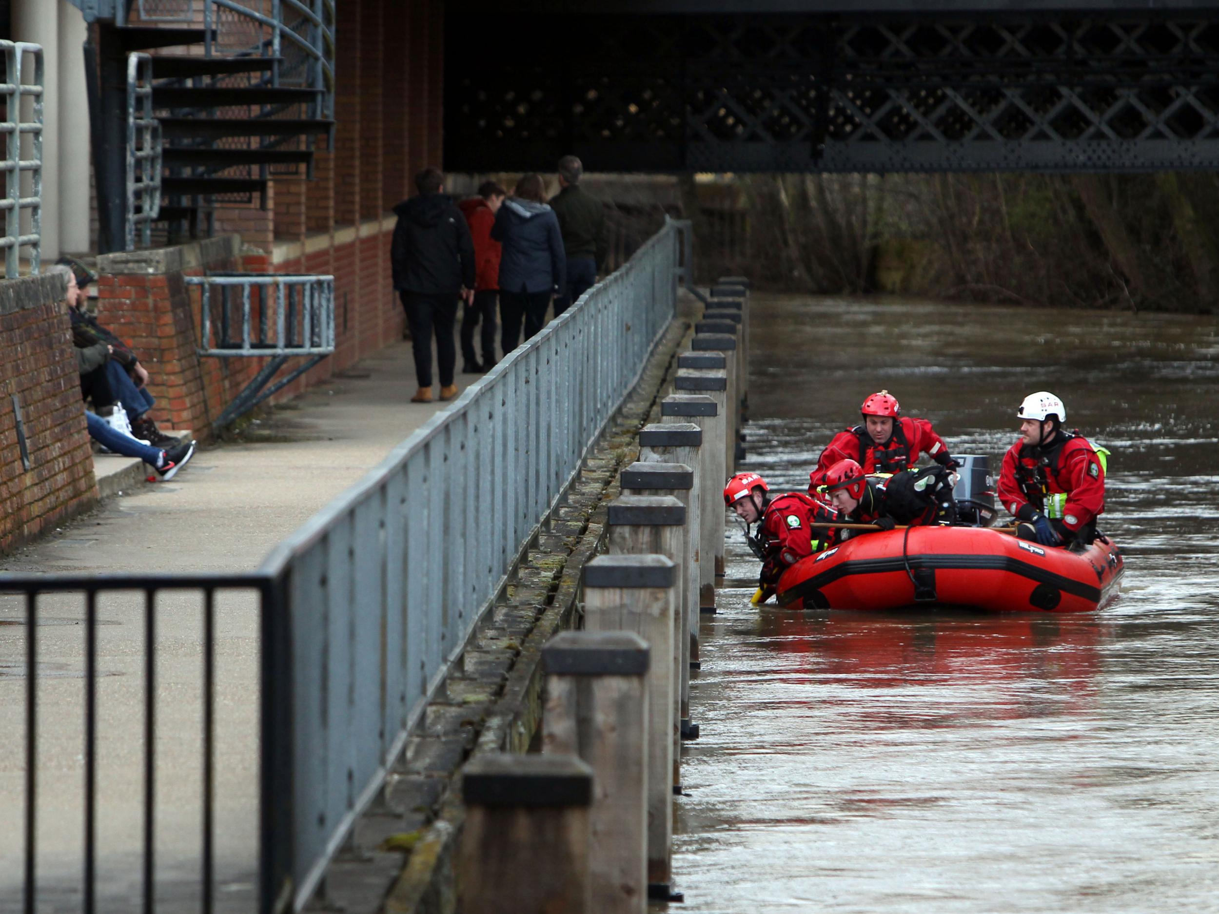 Police search on the River Wey in Guildford, Surrey, after Grant Broster's kayak capsized on 28 March