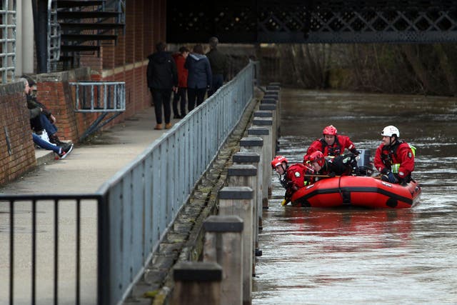 Police search on the River Wey in Guildford, Surrey, after Grant Broster's kayak capsized on 28 March