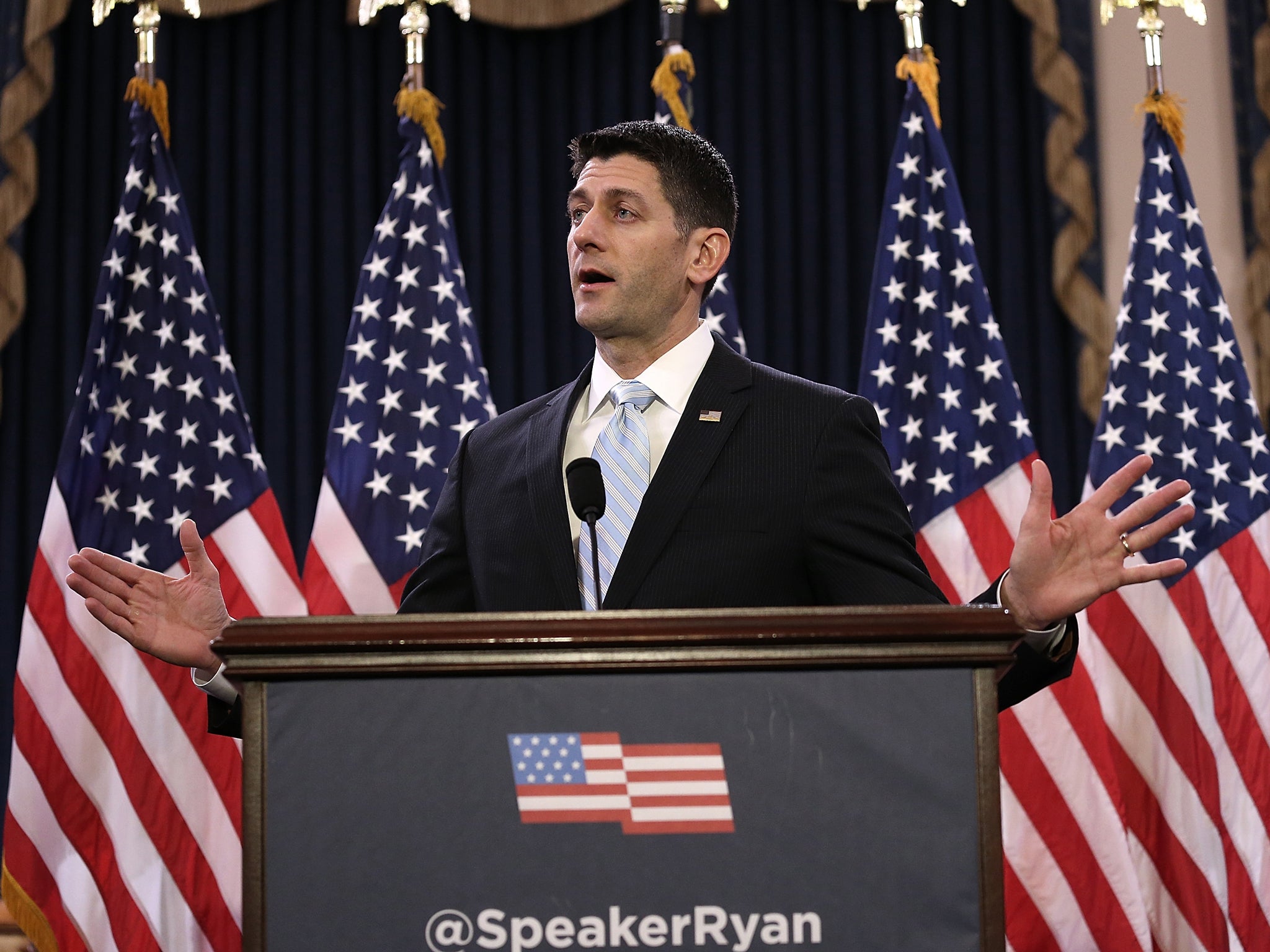 Paul Ryan delivering a speech on the state of US politics Win McNamee/Getty