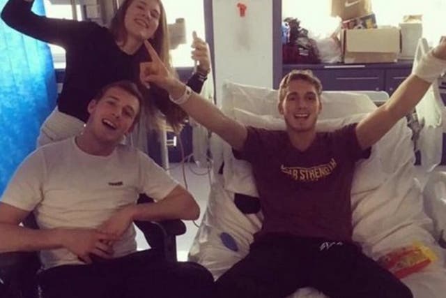 Nick Blackwell pictured in hospital after walking up from the coma