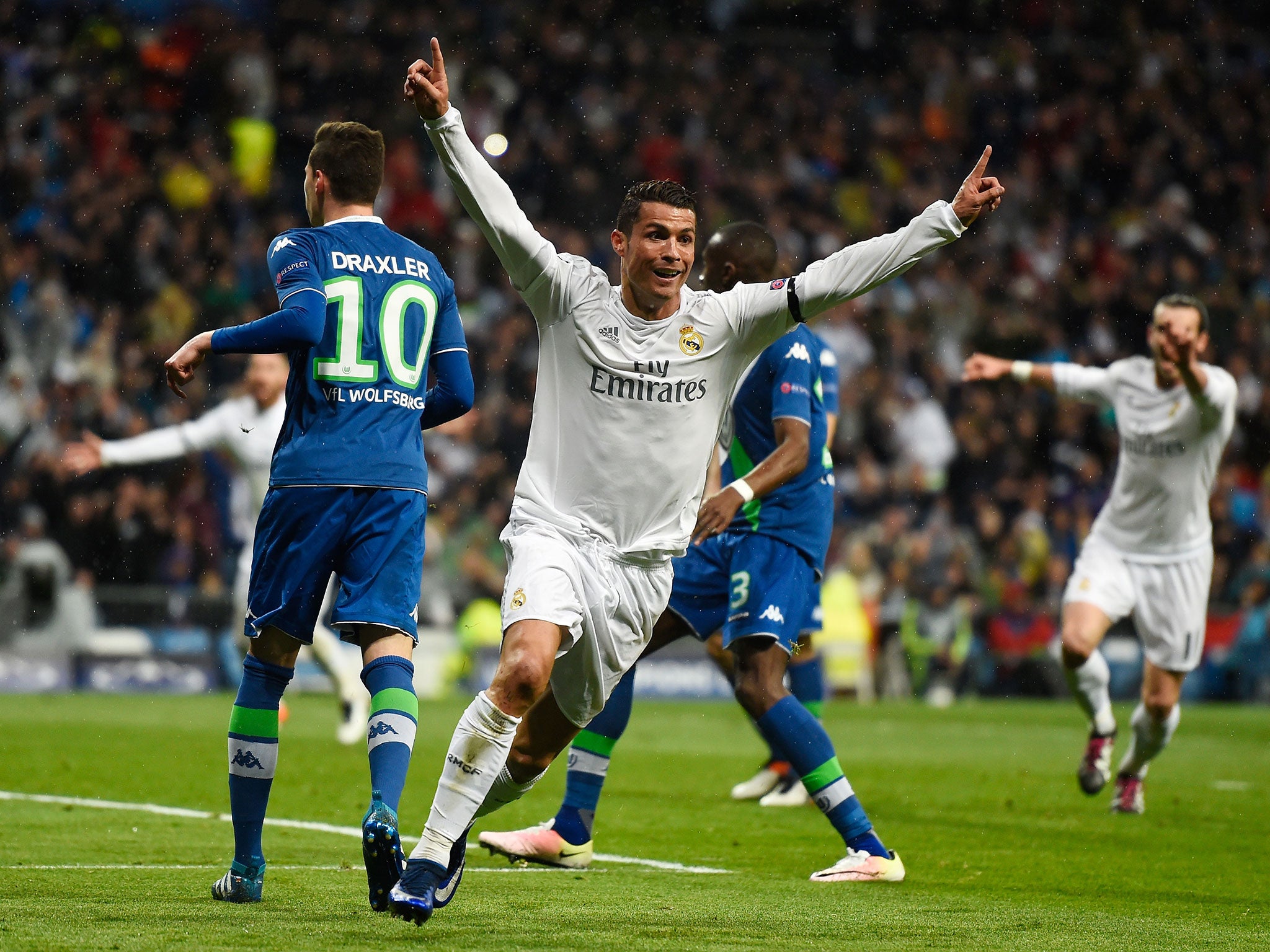 Cristiano Ronaldo celebrates on his way to scoring a hat-trick for Real Madrid