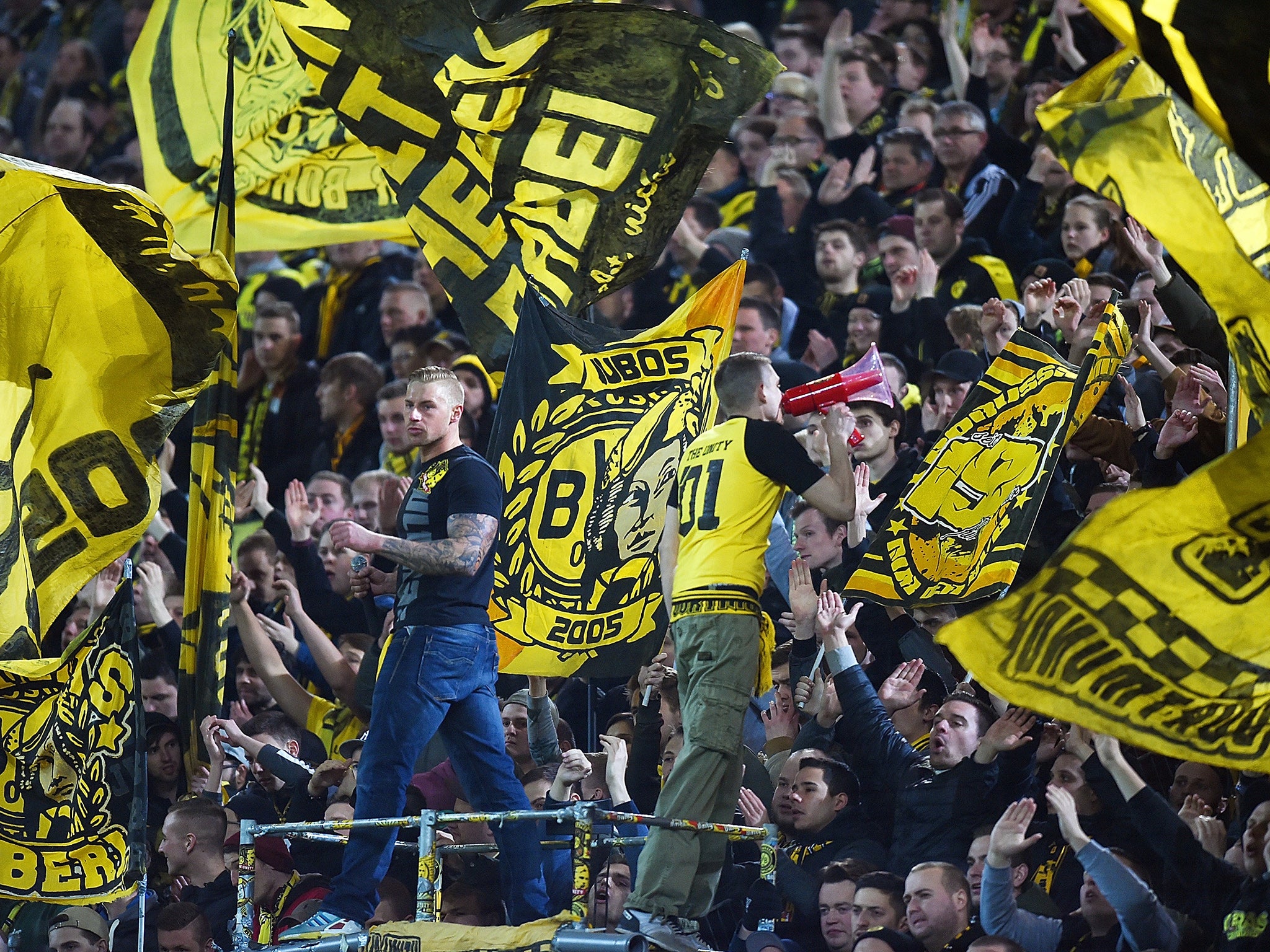Borussia Dortmund supporters put on a display during last week's first leg against Liverpool