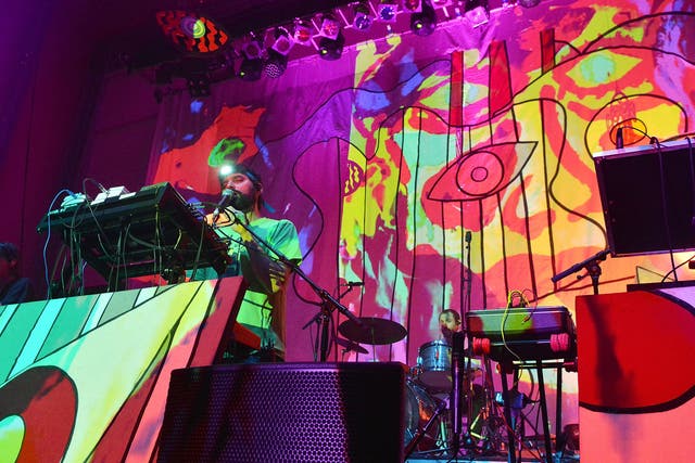 Brian Weitz, aka Geologist, of Animal Collective on stage at the Troxy