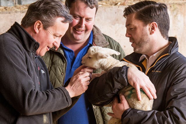 Stephen Crabb (right) visiting a farm with the Prime Minister, in Denbighshire, last month