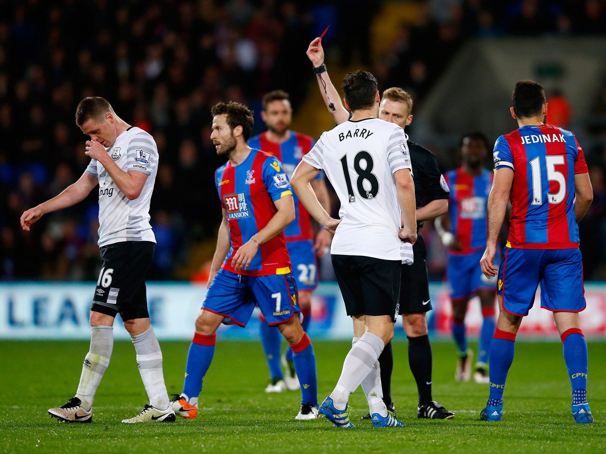 James McCarthy is sent-off during Everton's 0-0 draw with Crystal Palace