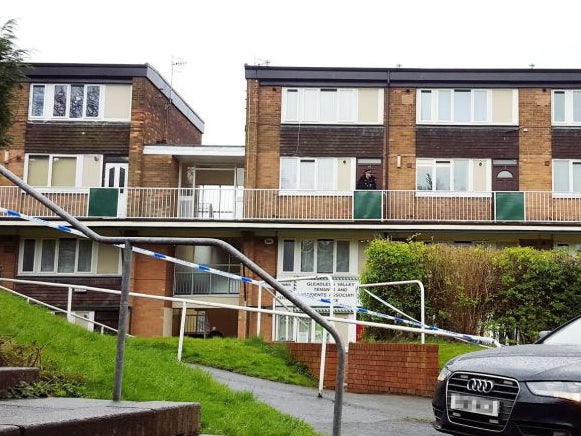 Police at the scene in Plowright Close, Sheffield, where a female officer has suffered "multiple serious injuries" and four male officers were also hurt during an incident involving a man reportedly armed with an axe