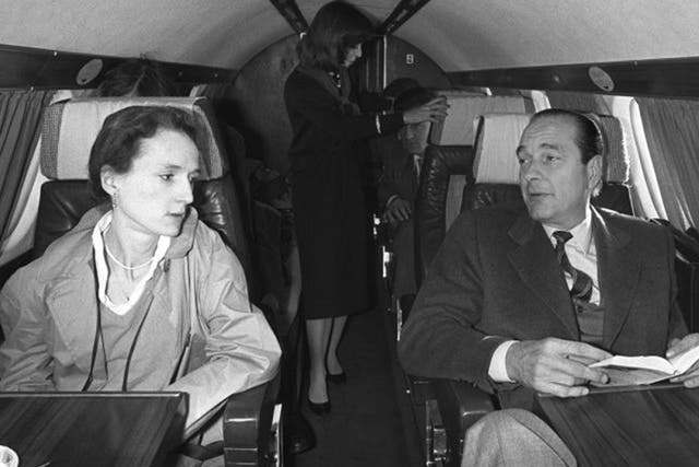 French politician Jacques Chirac (R) talking with his daughter Laurence (L) in a plane heading to Sarran to vote for the first round of the 1981 presidential election.