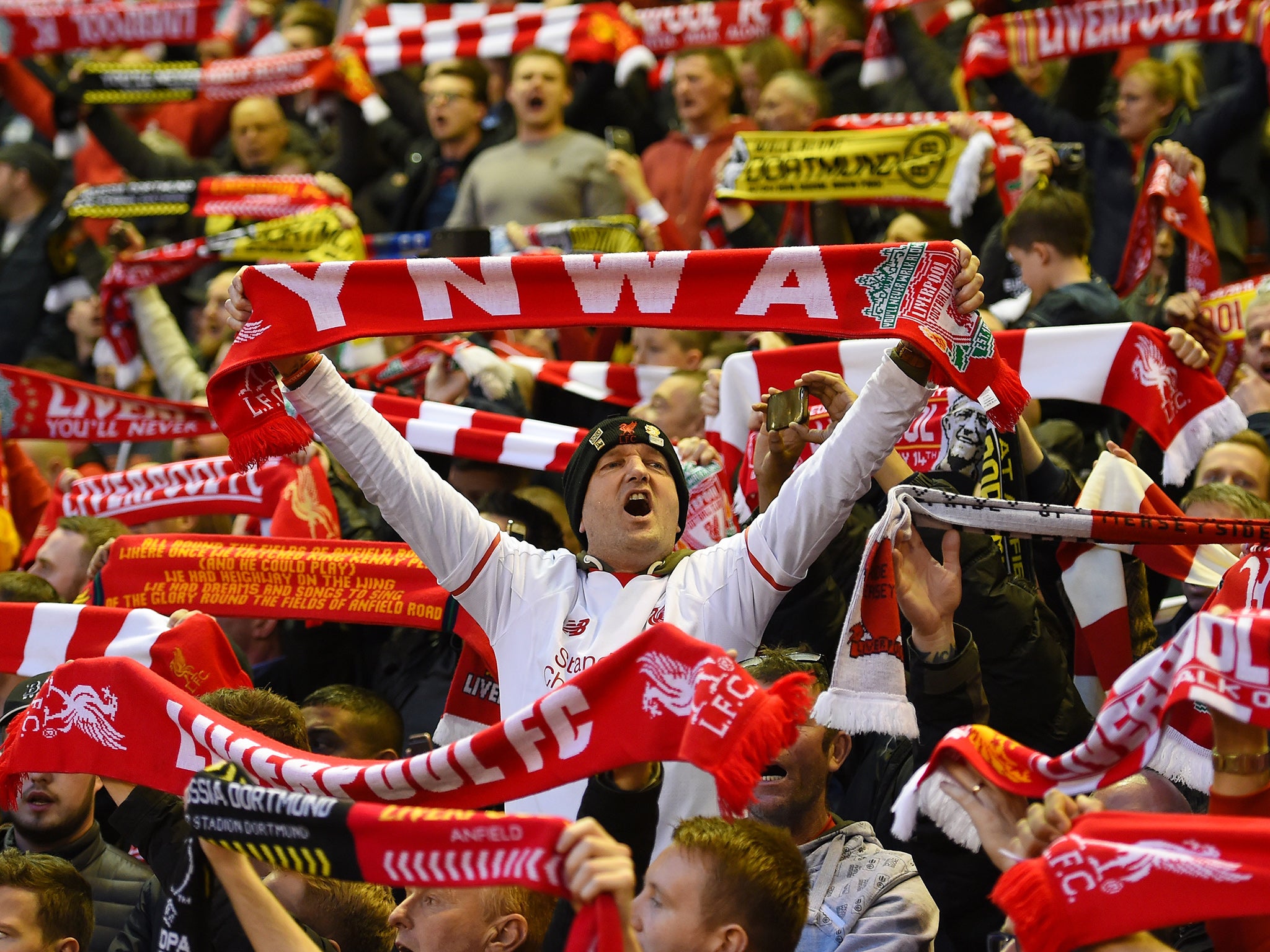 Liverpool fans celebrate Thursday night's victory over Dortmund