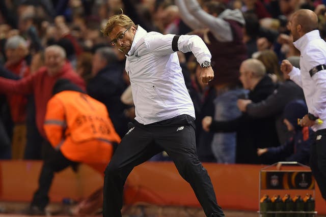 Liverpool manager Jurgen Klopp celebrates the victory over Borussia Dortmund