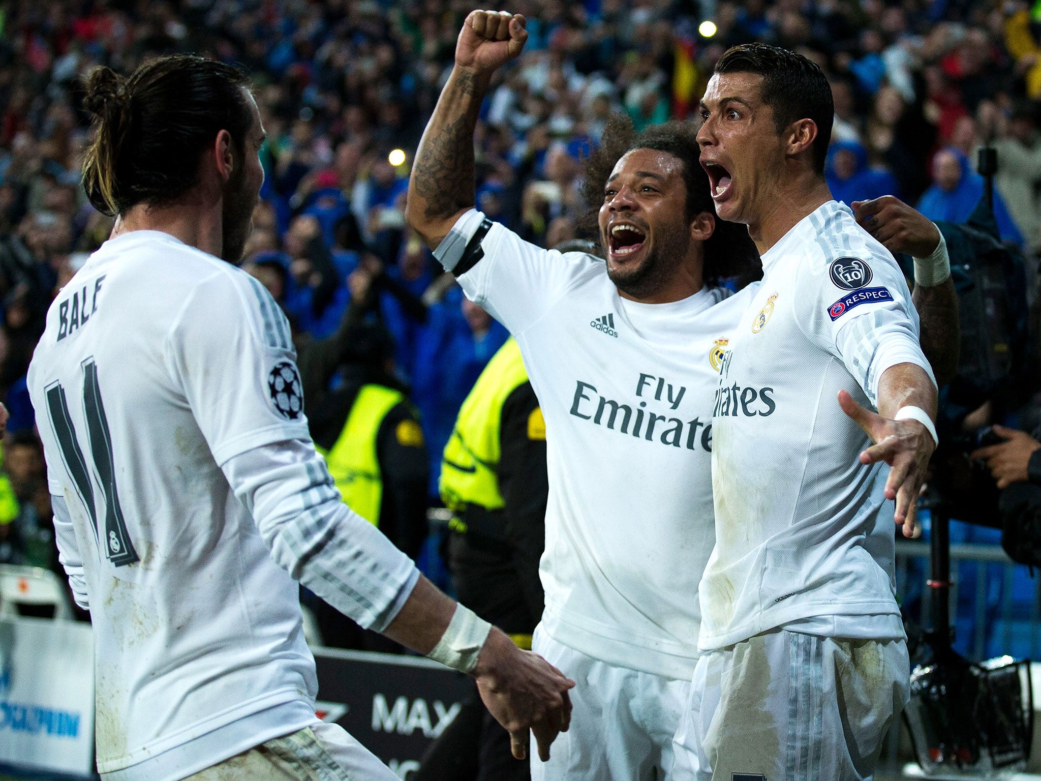Cristiano Ronaldo celebrates with Gareth Bale and Marcelo