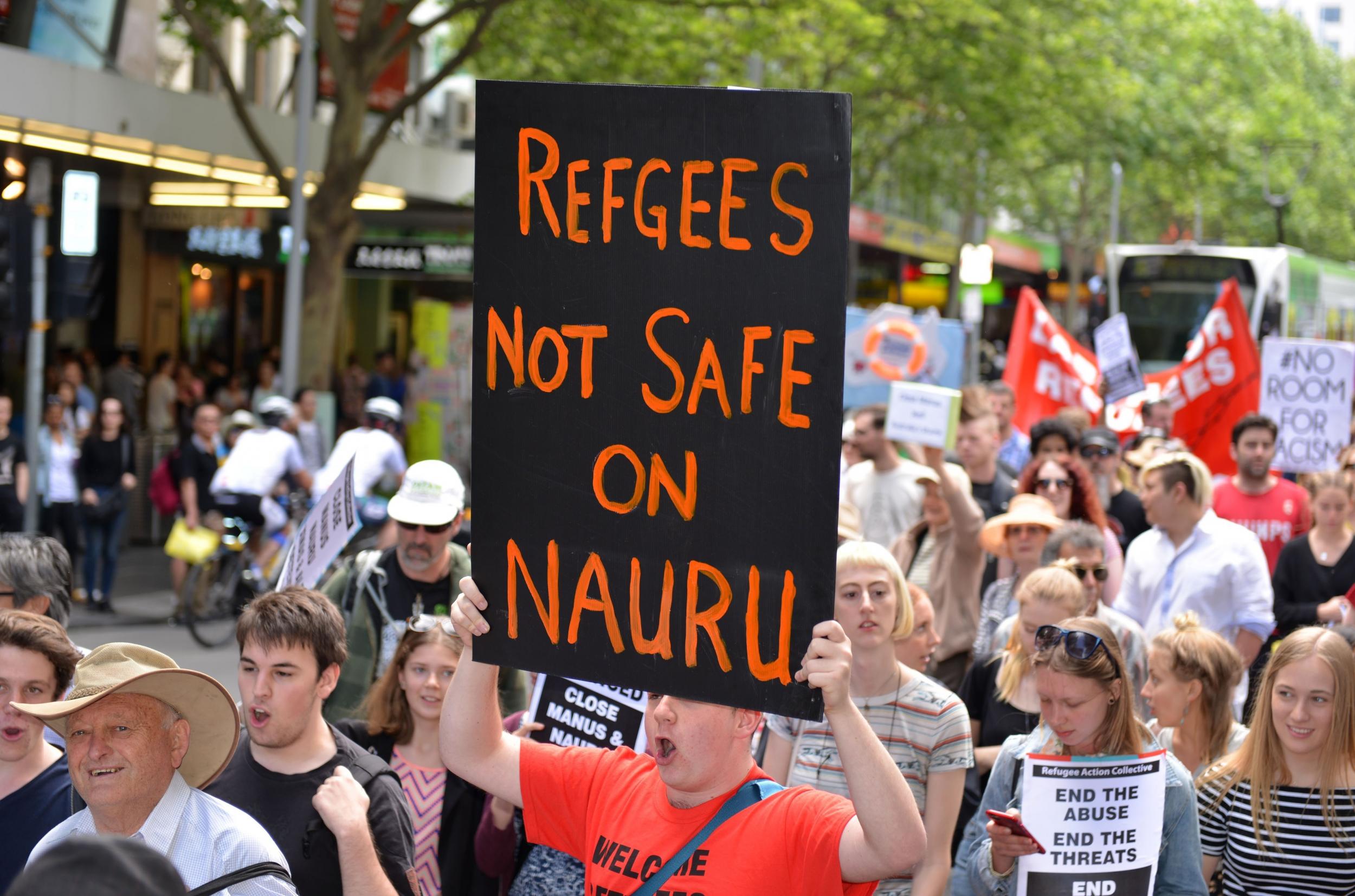 Protesters in Melbourne call for the closure of Australian immigration detention centres on the islands of Manus and Nauru