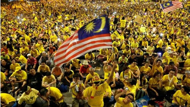 Protestors throng the streets around Merdeka Square during the Bersih 4.0 rally on August 30, 2015 in Kuala Lumpur, Malaysia.