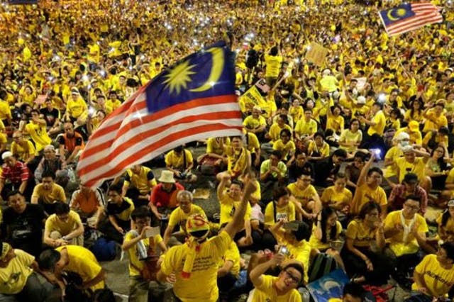 Protestors throng the streets around Merdeka Square during the Bersih 4.0 rally on August 30, 2015 in Kuala Lumpur, Malaysia.