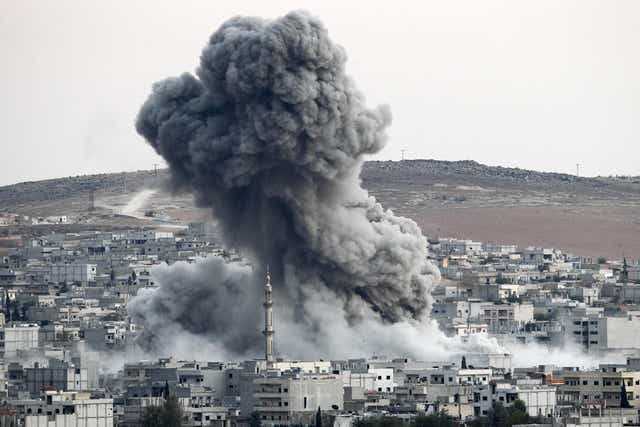 A coalition air strike on an Isis target in Kobani, Syria