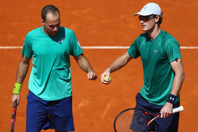 Jamie Murray (right) celebrates with partner Bruno Soares after winning their Monte Carlo Masters semi-final