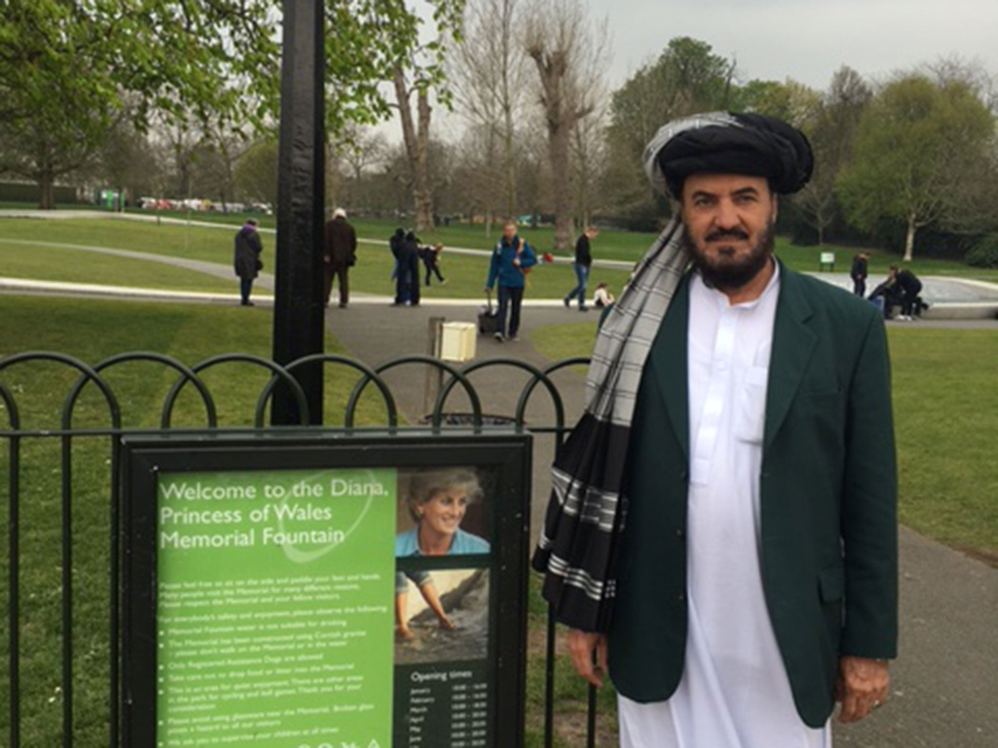 Malik Jalal at the Diana Memorial in Hyde Park during his visit to the UK in April 2016