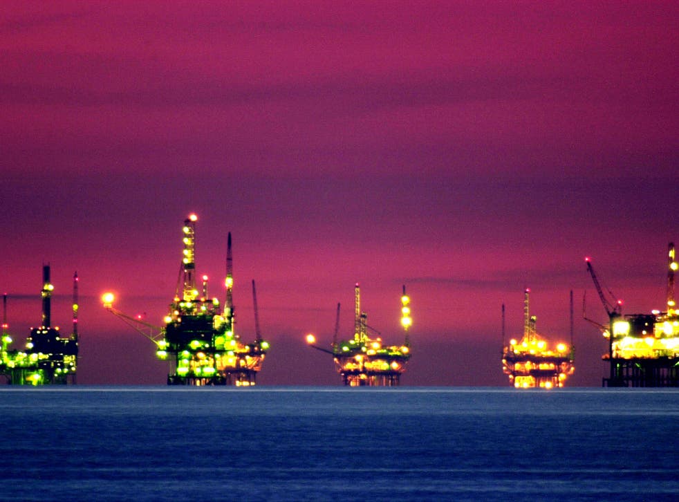 Drilling platforms sit offshore near Santa Barbara, California. Global oil supply is still running slightly above demand