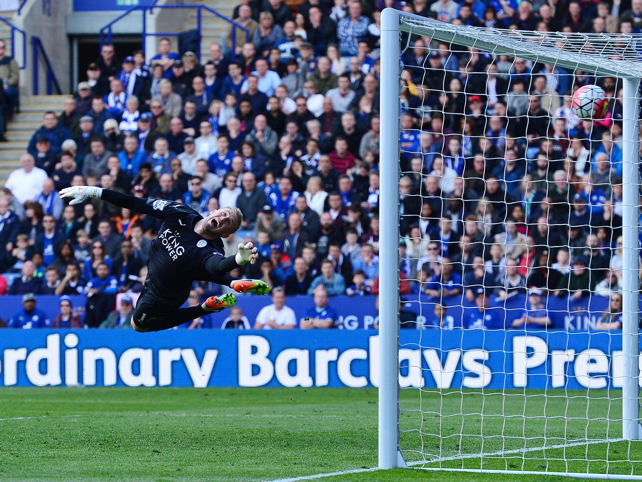 Aaron Cresswell's shot flies into the back of Kasper Schmeichel's net