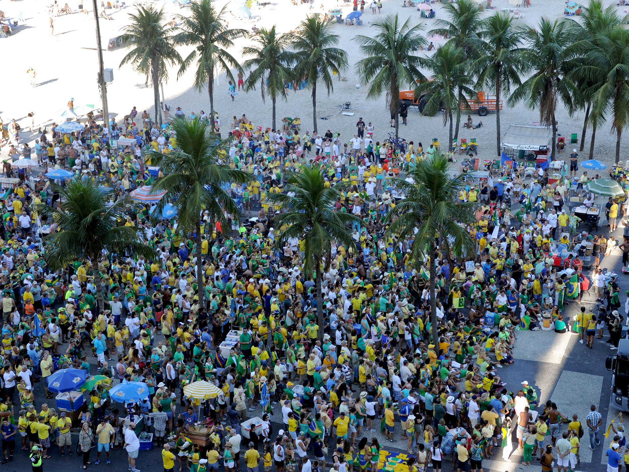 People gather to demonstrate in favor of impeachment of President Dilma Rousseff in Copacabana, Rio de Janeiro, Brazil