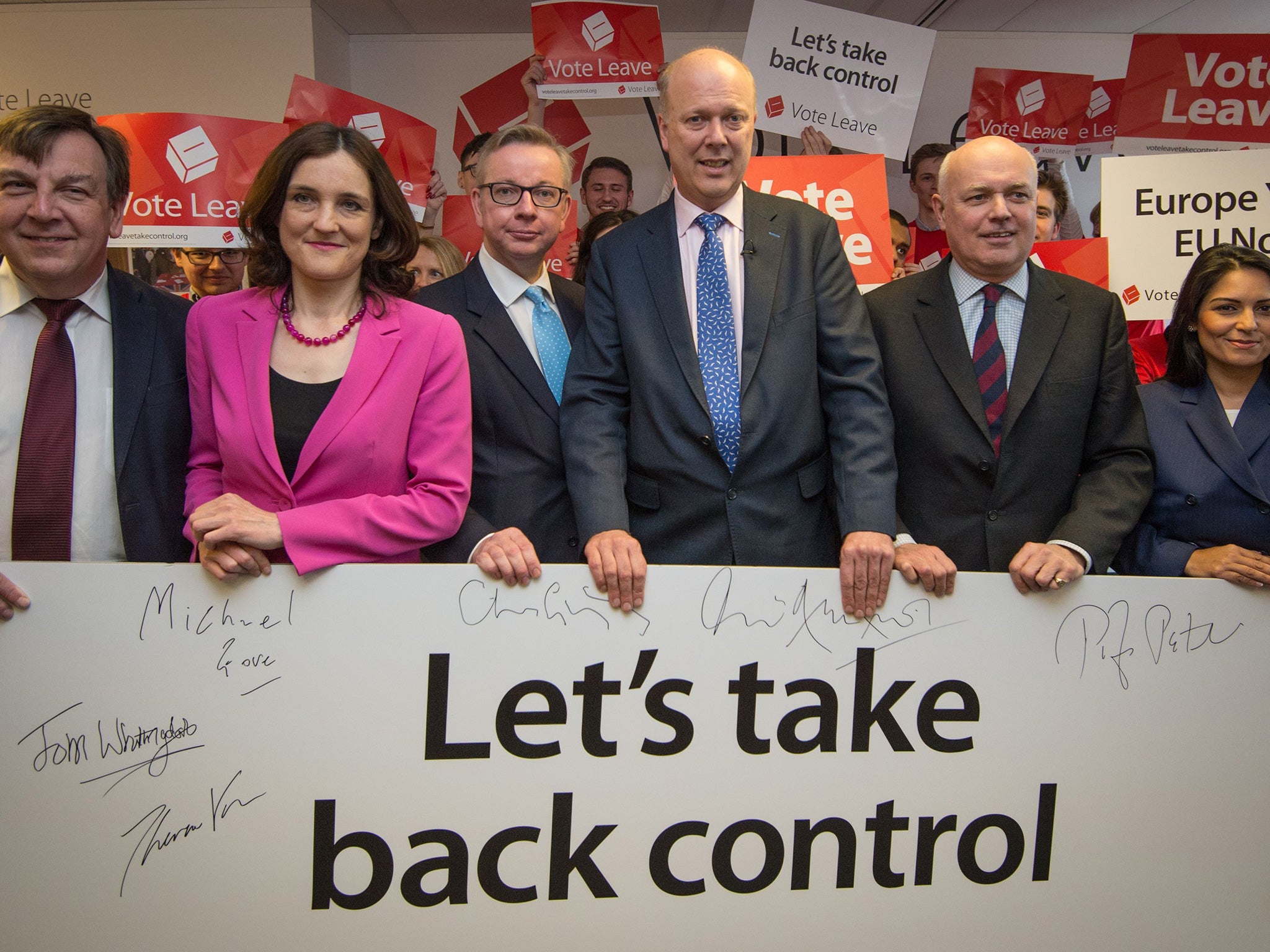 Chris Grayling (third from right) with other Vote Leave colleagues