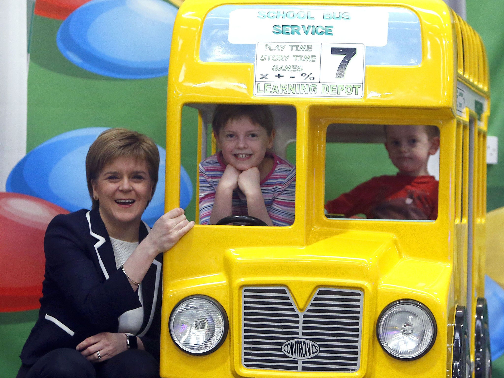 First Minister Nicola Sturgeon meets children during a visit to Lollipop Land soft play centre in Glasgow